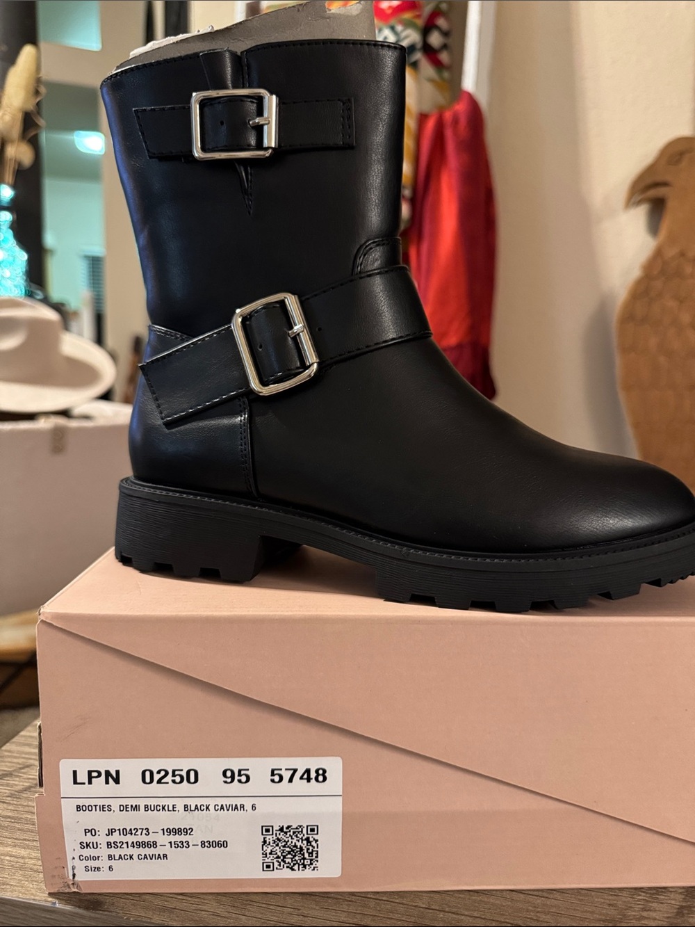 JustFab Black Cuff Buckle Combat Boot